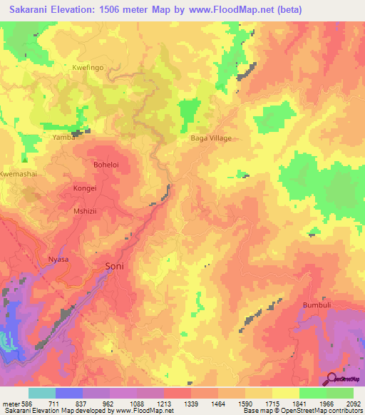 Sakarani,Tanzania Elevation Map