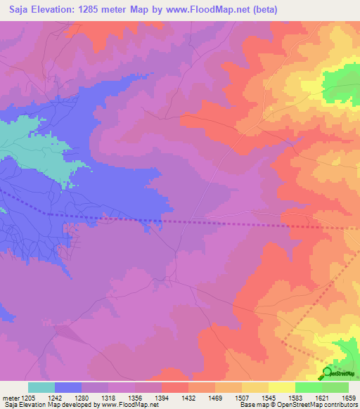 Saja,Tanzania Elevation Map