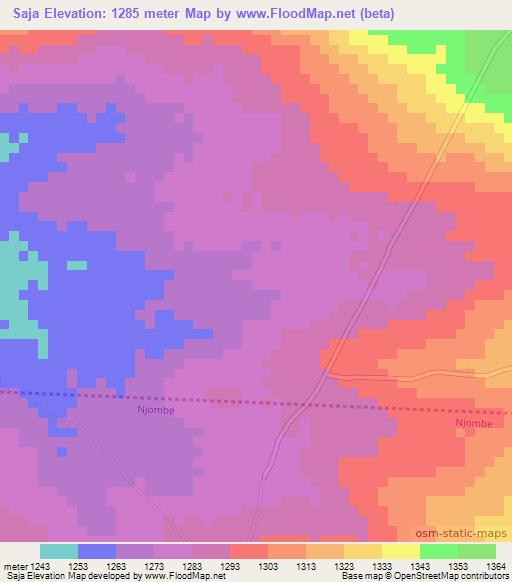 Saja,Tanzania Elevation Map