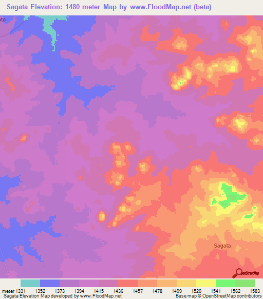 Sagata,Tanzania Elevation Map