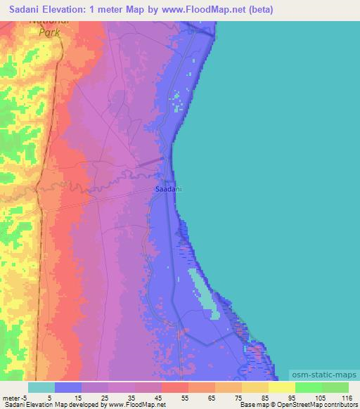 Sadani,Tanzania Elevation Map