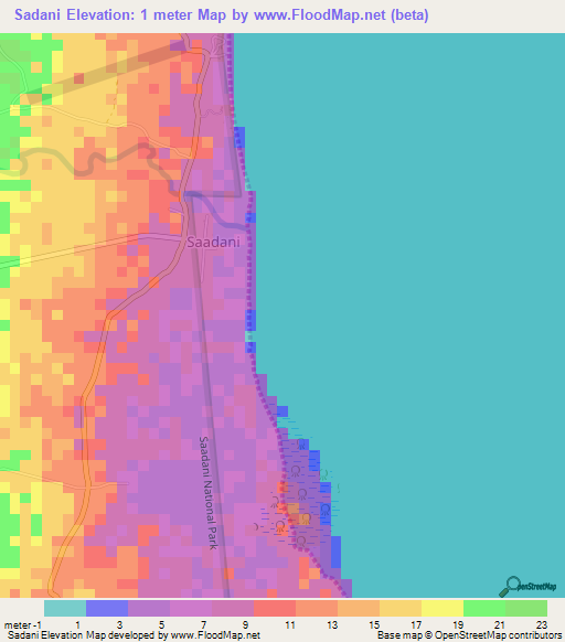 Sadani,Tanzania Elevation Map