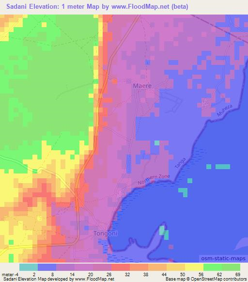 Sadani,Tanzania Elevation Map