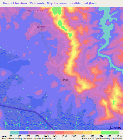 Rwazi,Tanzania Elevation Map