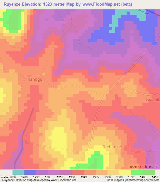 Ruyenze,Tanzania Elevation Map