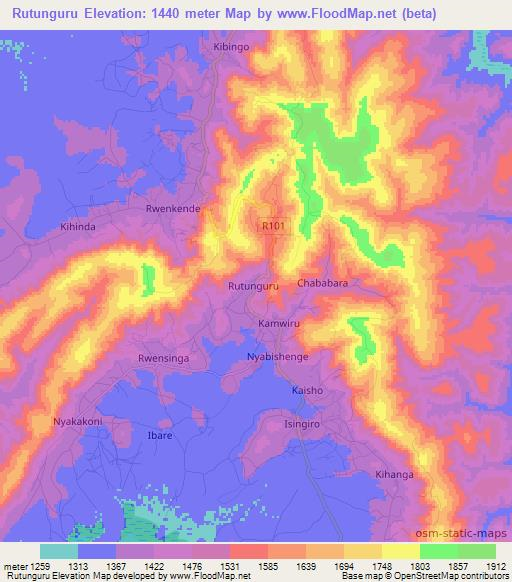 Rutunguru,Tanzania Elevation Map