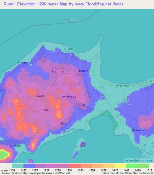 Rusoli,Tanzania Elevation Map