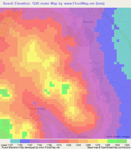 Rusoli,Tanzania Elevation Map