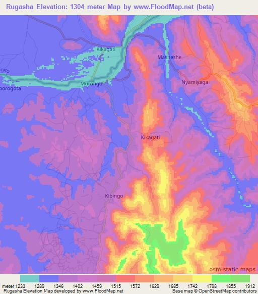 Rugasha,Tanzania Elevation Map