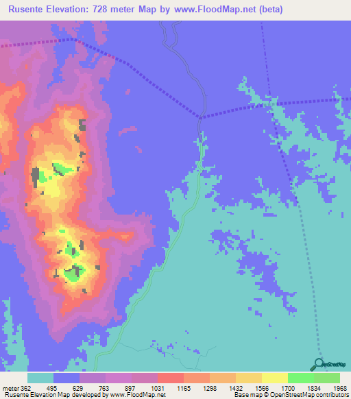 Rusente,Tanzania Elevation Map