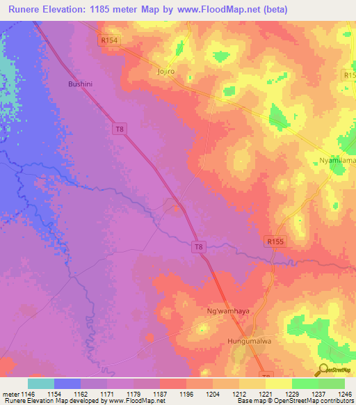 Runere,Tanzania Elevation Map