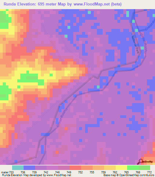 Runda,Tanzania Elevation Map