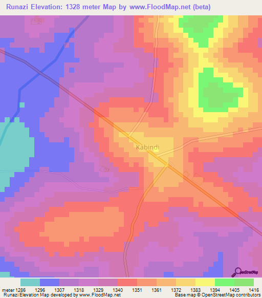 Runazi,Tanzania Elevation Map