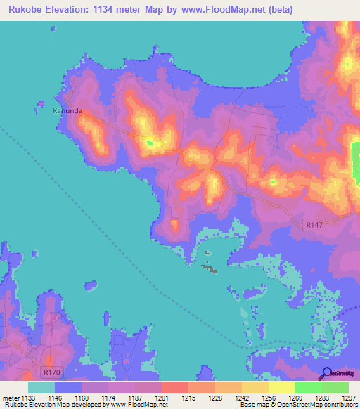 Rukobe,Tanzania Elevation Map