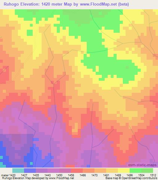 Ruhogo,Tanzania Elevation Map