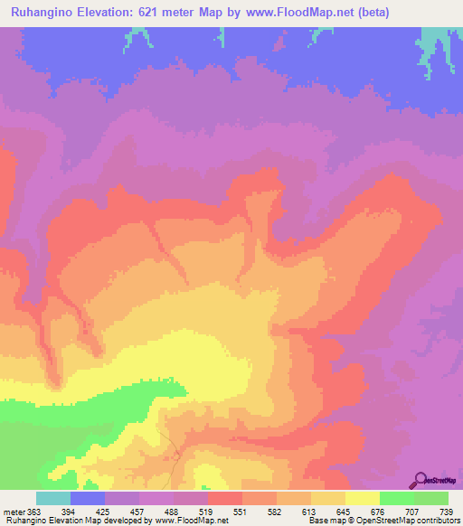 Ruhangino,Tanzania Elevation Map