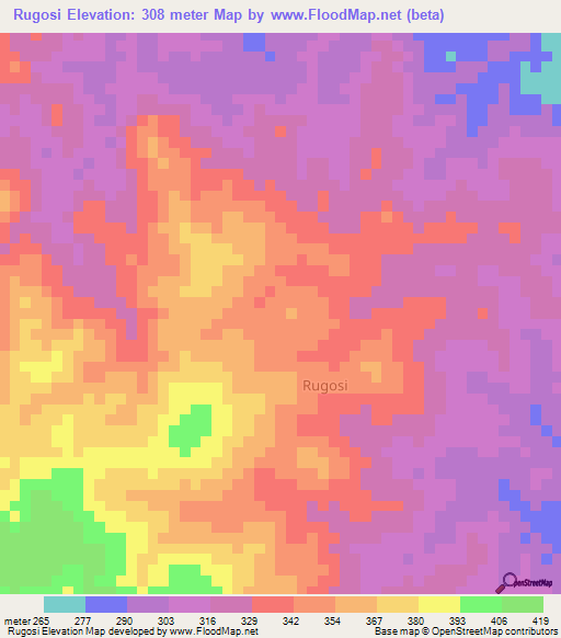 Rugosi,Tanzania Elevation Map