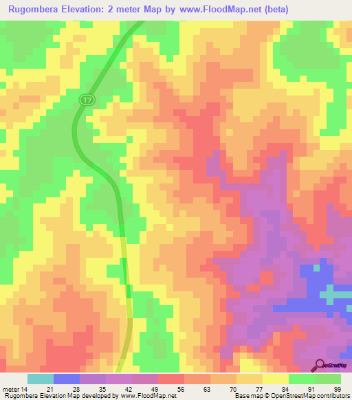 Rugombera,Tanzania Elevation Map