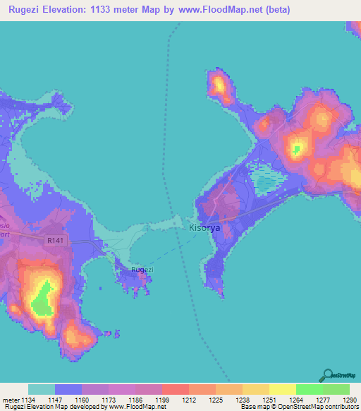 Rugezi,Tanzania Elevation Map