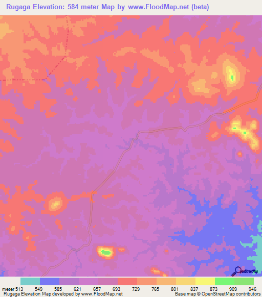 Rugaga,Tanzania Elevation Map