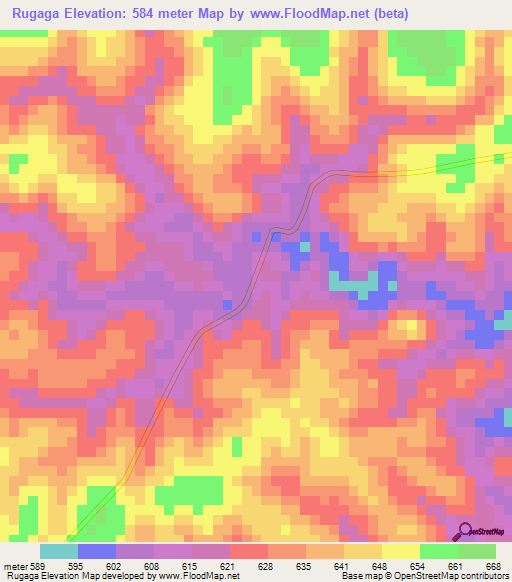 Rugaga,Tanzania Elevation Map