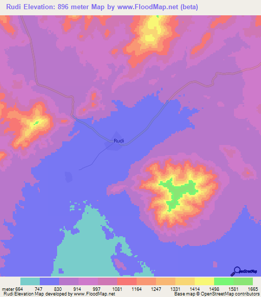 Rudi,Tanzania Elevation Map