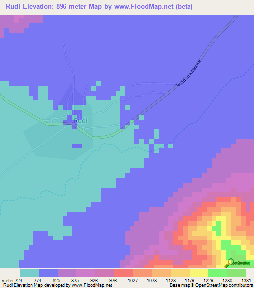 Rudi,Tanzania Elevation Map