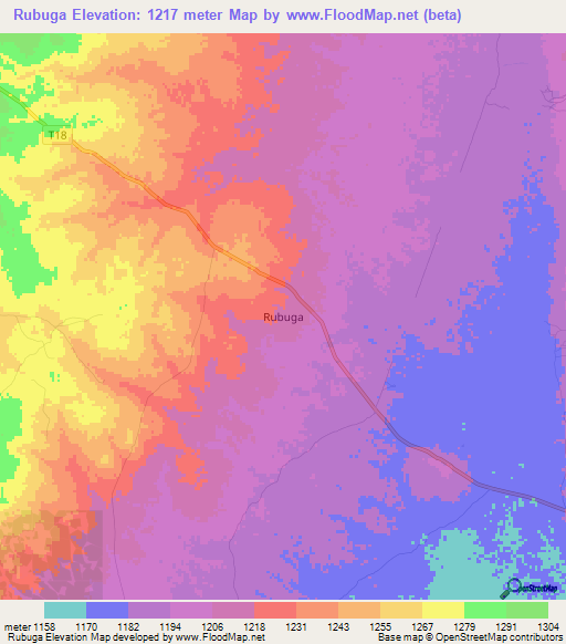 Rubuga,Tanzania Elevation Map