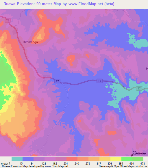 Ruawa,Tanzania Elevation Map