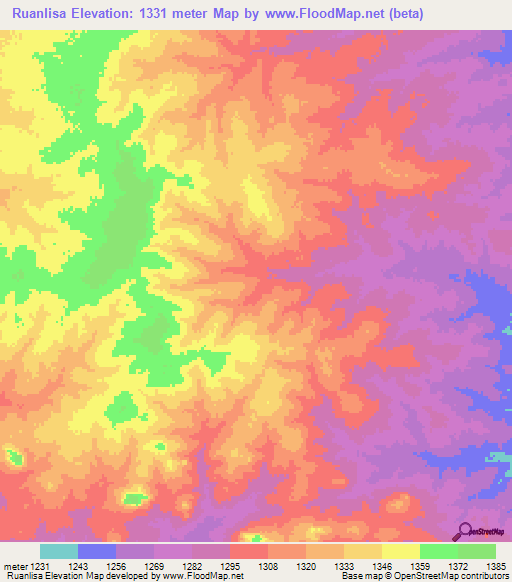 Ruanlisa,Tanzania Elevation Map