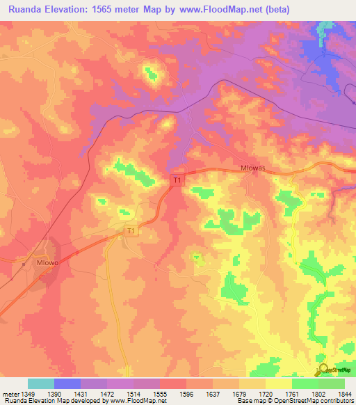 Ruanda,Tanzania Elevation Map