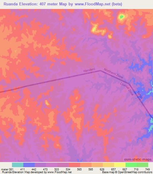 Ruanda,Tanzania Elevation Map