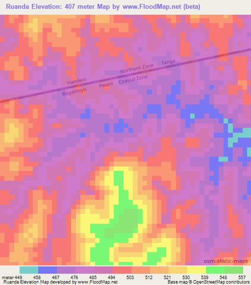 Ruanda,Tanzania Elevation Map