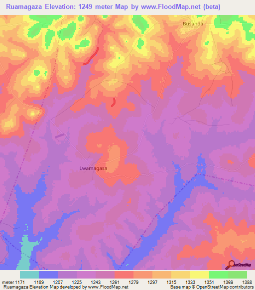 Ruamagaza,Tanzania Elevation Map