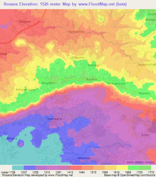 Rosana,Tanzania Elevation Map