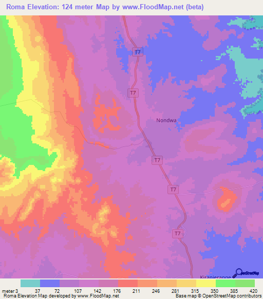 Roma,Tanzania Elevation Map