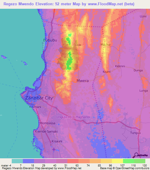 Regezo Mwendo,Tanzania Elevation Map