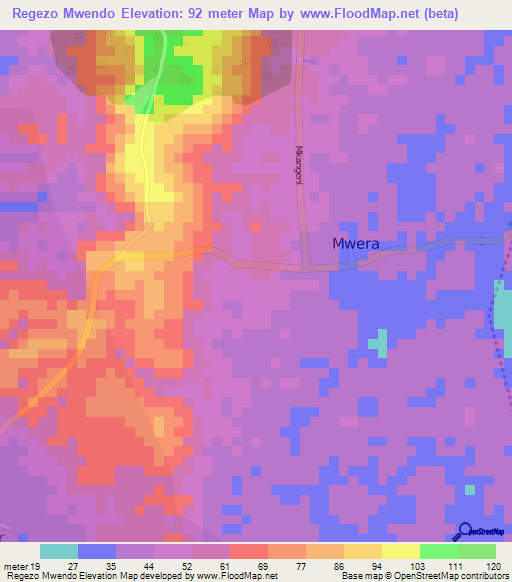 Regezo Mwendo,Tanzania Elevation Map