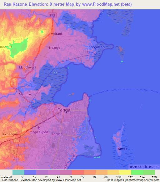 Ras Kazone,Tanzania Elevation Map