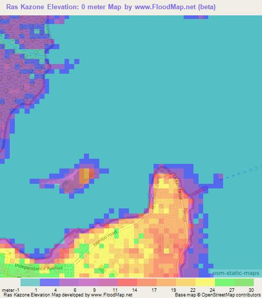 Ras Kazone,Tanzania Elevation Map