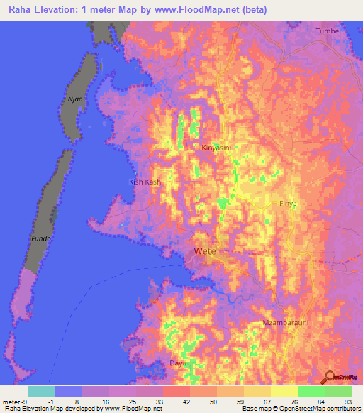 Raha,Tanzania Elevation Map