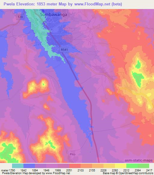 Pwela,Tanzania Elevation Map