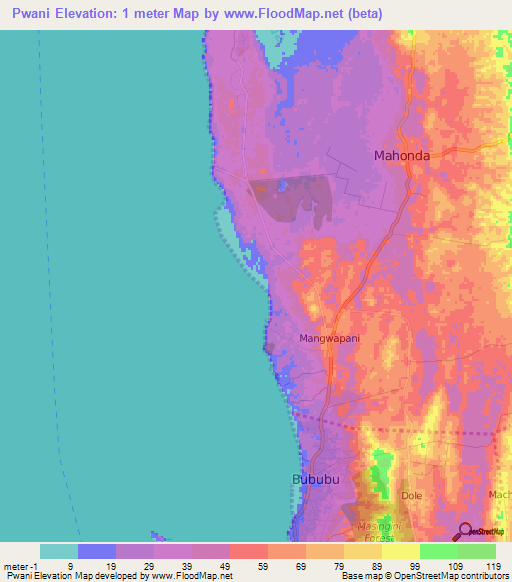 Pwani,Tanzania Elevation Map