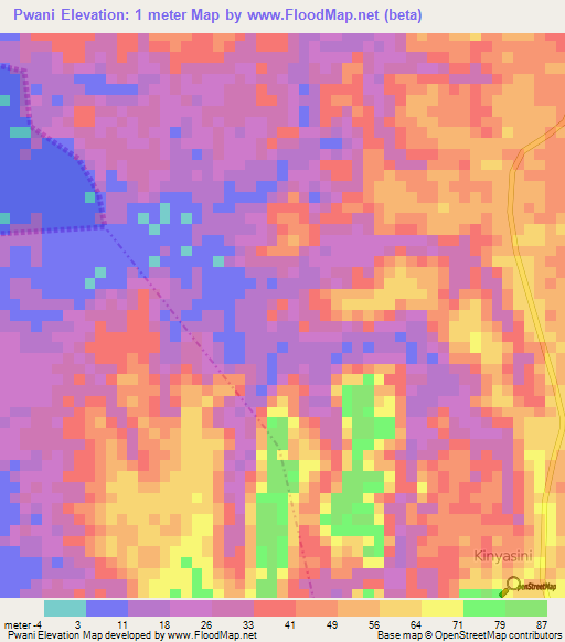 Pwani,Tanzania Elevation Map