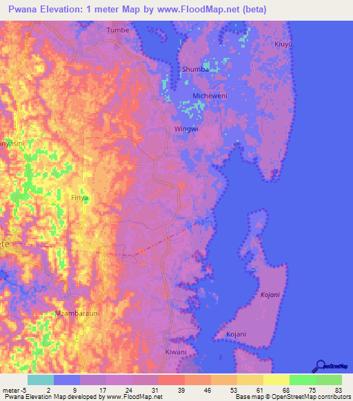 Pwana,Tanzania Elevation Map