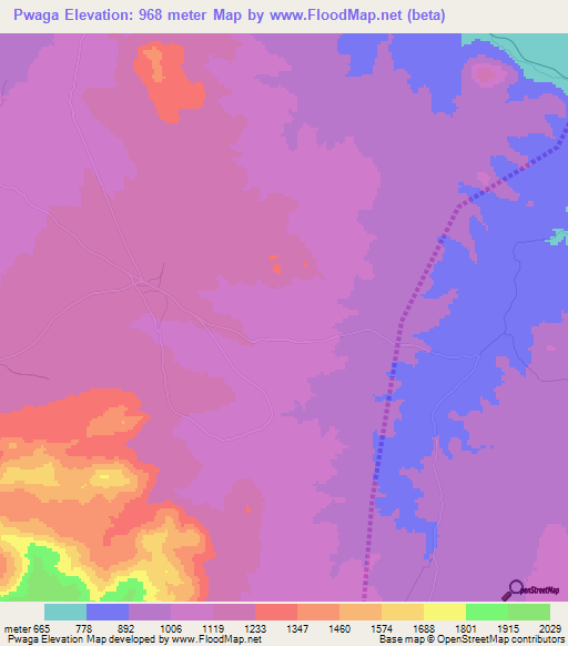 Pwaga,Tanzania Elevation Map