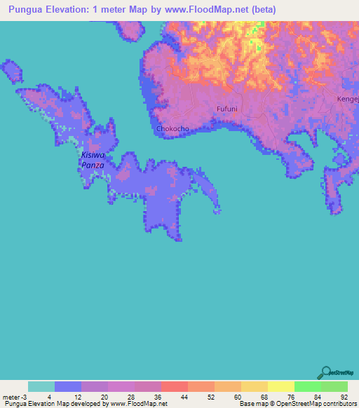 Pungua,Tanzania Elevation Map