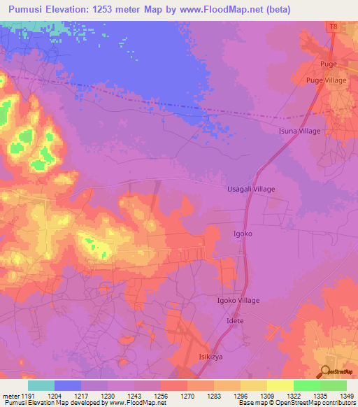 Pumusi,Tanzania Elevation Map