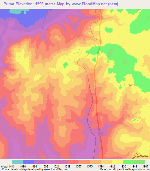 Puma,Tanzania Elevation Map