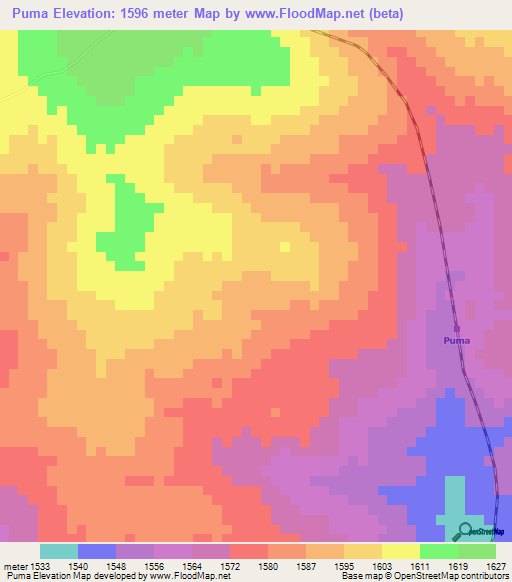 Puma,Tanzania Elevation Map